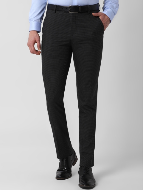 

Peter England Men Black Slim Fit Checked Formal Trousers