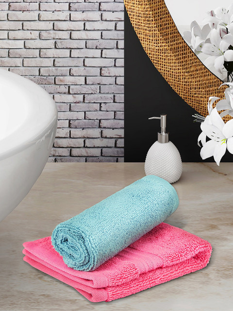 

Living scapes by Pantaloons Set Of 2 Blue & Pink Solid 550 GSM Face Towels