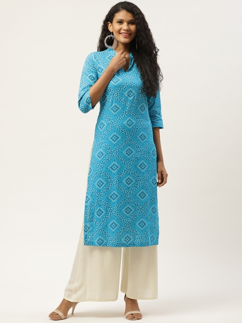 

Deewa Women Blue & White Bandhani Geometric Print Cotton Kurta