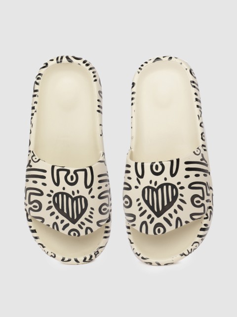 

Kook N Keech Women Beige & Black Printed Sliders