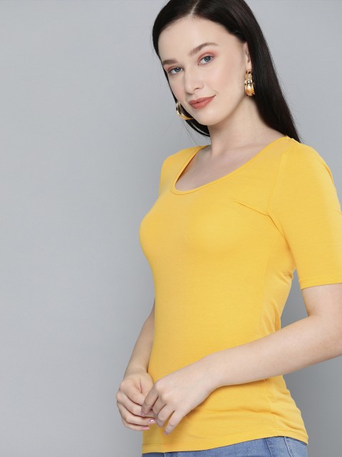 

HERENOW Women Yellow Pure Cotton T-shirt