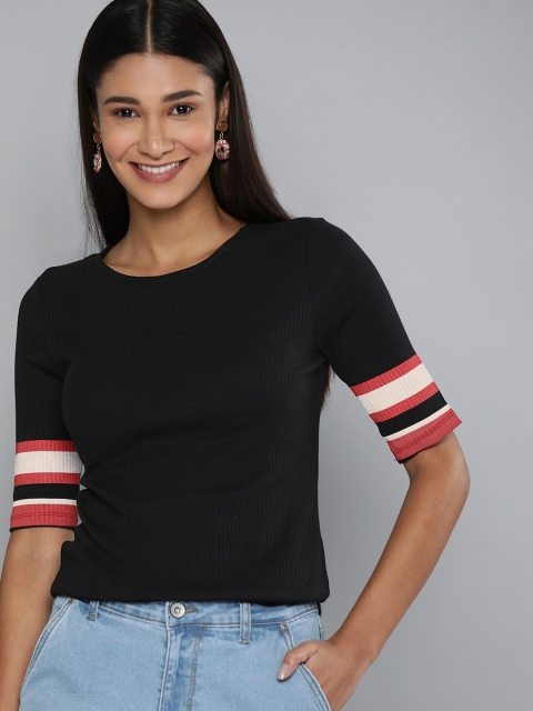 

HERE&NOW Black Ribbed Fitted Top