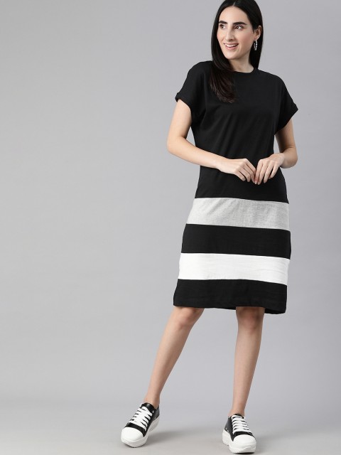 

HERE&NOW Black & Grey Melange Striped T-shirt Dress