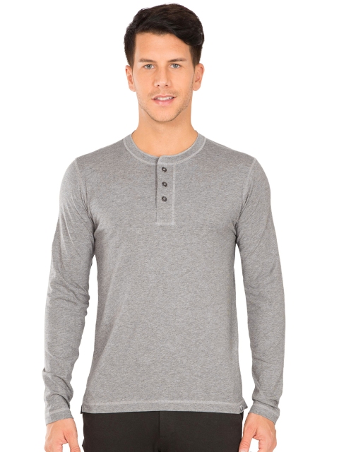 

Jockey Men Grey Melange Solid Regular Fit Henley Neck T-shirt