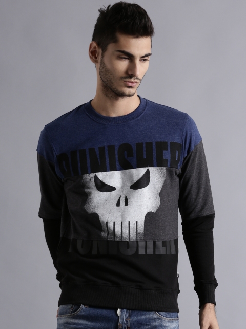 

Kook N Keech Marvel Blue & Black Printed Colourblocked Sweatshirt