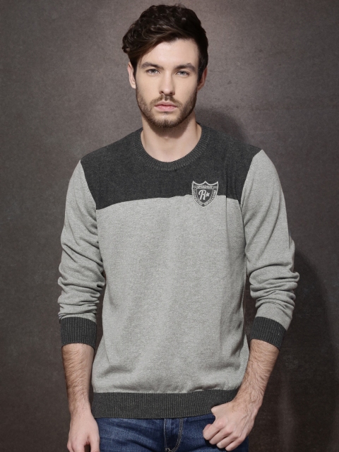 

Roadster Grey Colourblocked Sweater