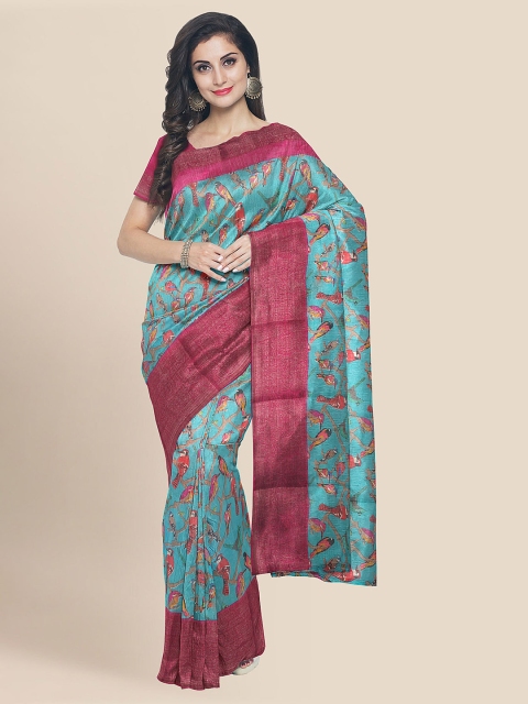 

KLM Fashion Mall Blue & Pink Linen Blend Printed Banarasi Saree