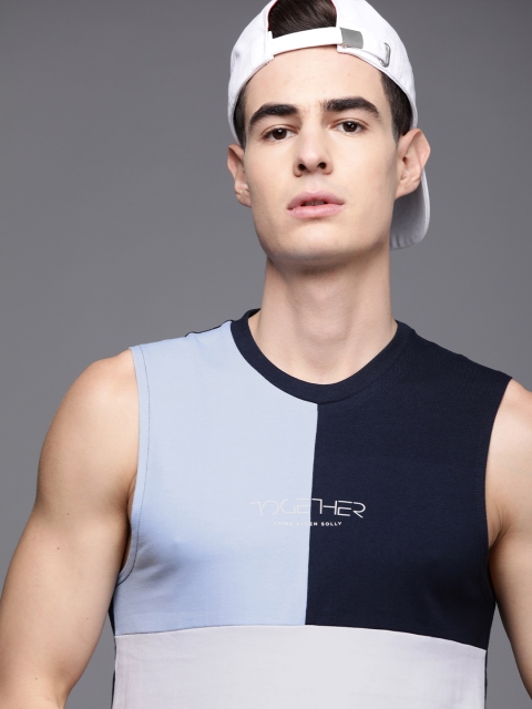 

Allen Solly Tribe Men's Blue and White Colourblocked Innerwear Vest
