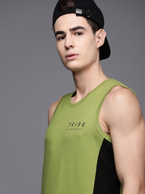

Allen Solly Tribe Men's Olive Green and Black Colourblocked Innerwear Vest