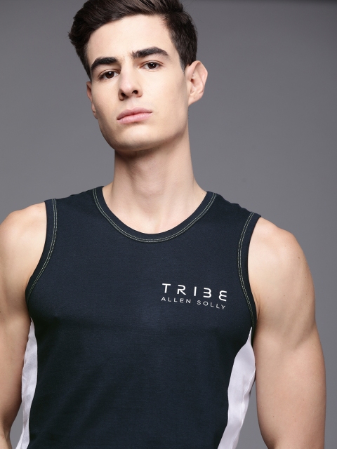 

Allen Solly Tribe Men's Navy Blue and White Colourblocked Innerwear Vest