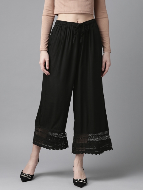 

Bhama Couture Women Black Solid Straight Pure Cotton Palazzos