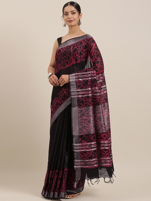 

Mitera Black & Pink Linen Blend Printed Handloom Bhagalpuri Saree