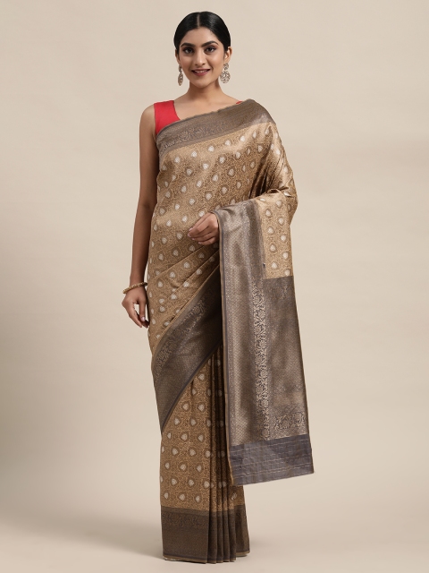 

Mitera Tan & White Pure Silk Woven Design Banarasi Saree