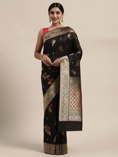 

Mitera Black & Gold-Toned Pure Silk Woven Design Banarasi Saree