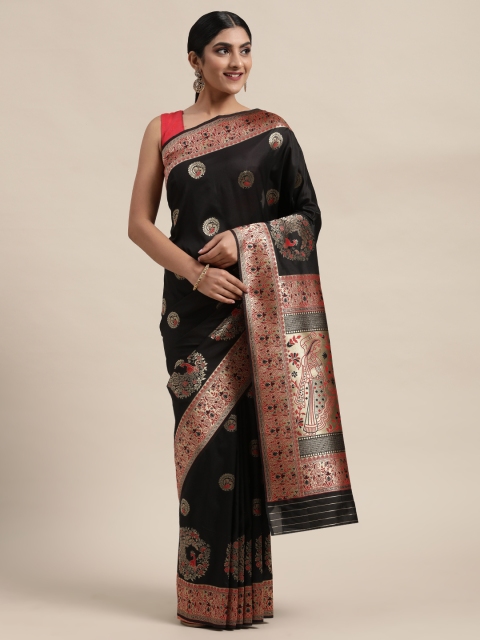 

Mitera Black & Gold-Toned Pure Silk Woven Design Banarasi Saree