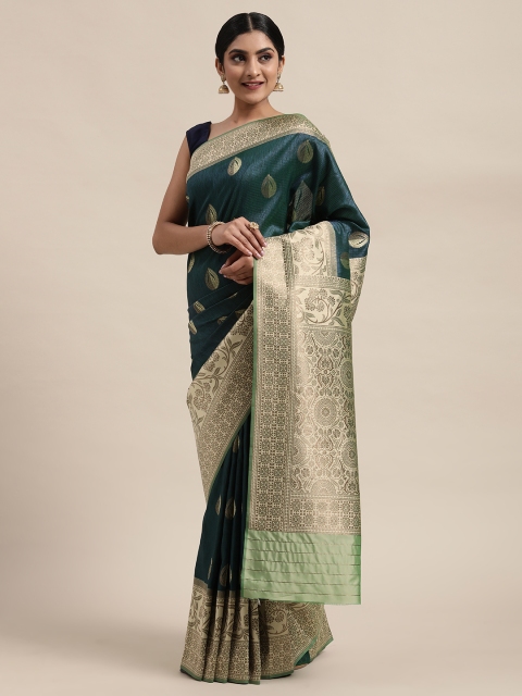 

Mitera Green & Gold-Toned Pure Silk Woven Design Banarasi Saree