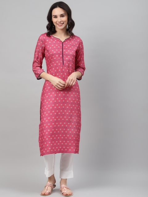 

ZIYAA Women Pink & Purple Printed Kurta with Trousers, Coral