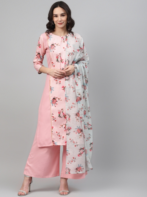 

ZIYAA Women Pink & Green Printed Kurta with Palazzos & Dupatta