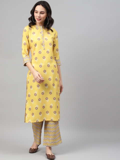 

ZIYAA Women Yellow & Mauve Printed Kurta with Palazzos