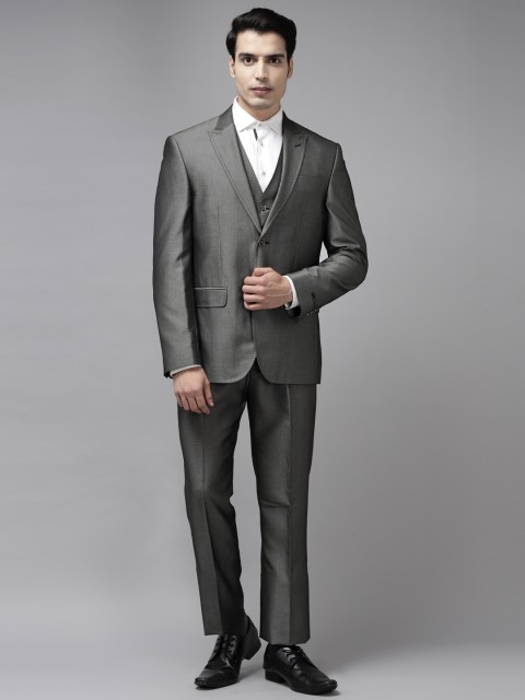 

Blackberrys Men Charcoal Grey Solid Slim Fit Single-Breasted Party 3-Piece Tuxedo