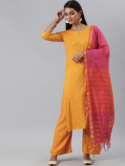 

GoSriKi Women Yellow Printed Kurta with Palazzos & With Dupatta