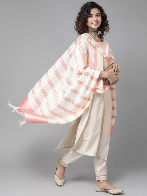

Indo Era Rich Pink and White Striped Dupatta