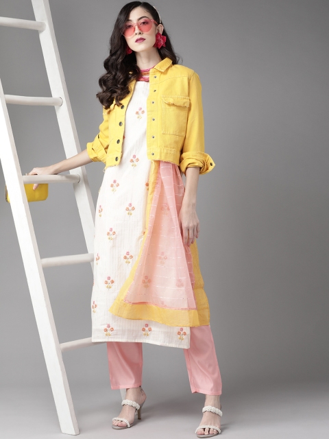 

Indo Era Classic Off White And Pink Embroidered Kurta Set