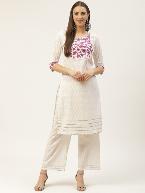 

Laabha Women White & Pink Yoke Design Kurta with Palazzos