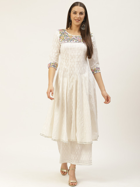 

Laabha Women White Printed Kurta with Palazzos