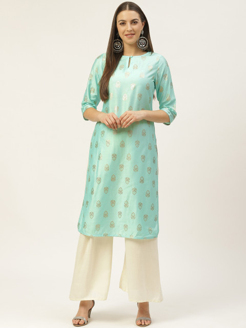

Laabha Women Sea Green & Golden Ethnic Motifs Printed Kurta