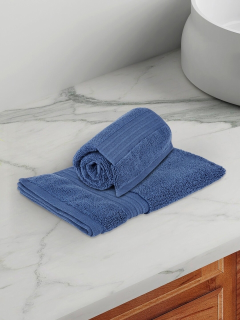 

Living scapes by Pantaloons Set Of 2 Blue Solid 550 GSM Cotton Hand Towels