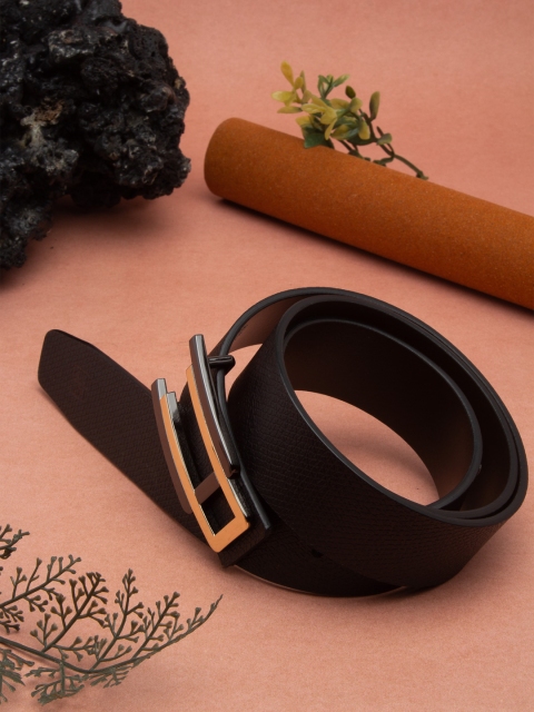 

Carlton London Men Black Leather Textured Belt