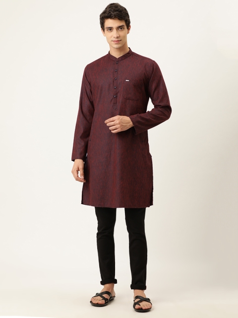 

Peter England Men Maroon & Black Woven Design Kurta