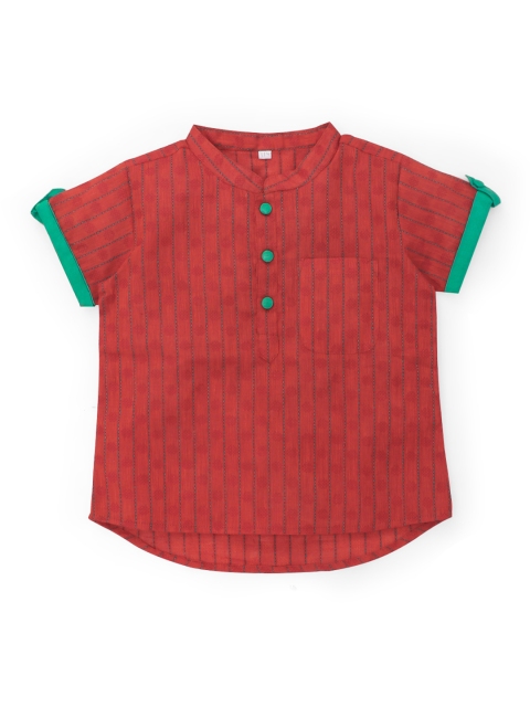 

The Magic Wand Boys Red Striped Dobby Handloom Kurta