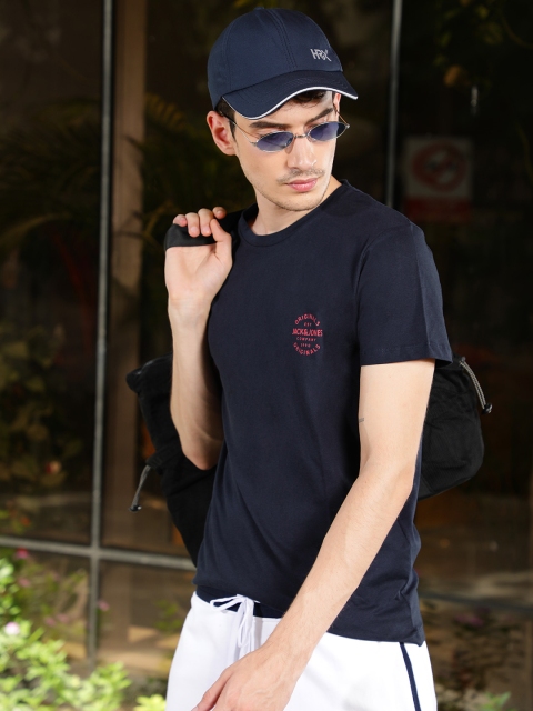 

Jack Jones Men Navy Blue Solid Round Neck Pure Cotton T-shirt