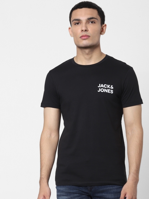 

Jack Jones Men Black Solid Round Neck Pure Cotton T-shirt