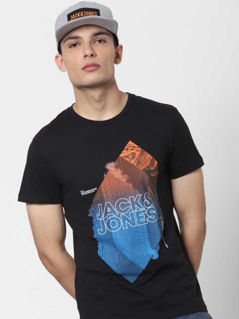 

Jack & Jones Men Black Pure Cotton Printed Round Neck T-shirt