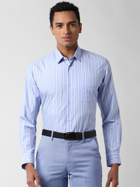 

Peter England Men Blue & White Slim Fit Multi Stripes Striped Cotton Formal Shirt