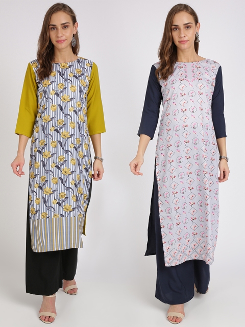

Florence Women Pack Of 2 Multicoloured Colourblocked Kurtas with Palazzos, Multi