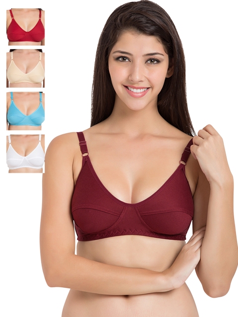

Souminie Pack of 5 Medium-Coverage Bras SLY-35-MG-RD-SK-TBLU-WH_AS, Multi