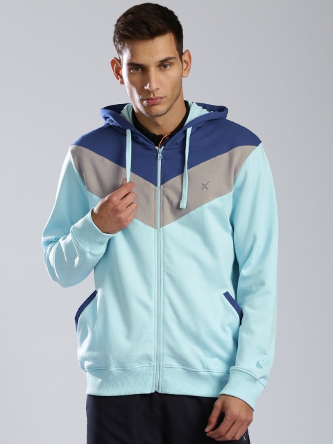 

HRX by Hrithik Roshan Blue & Grey Colourblocked Hooded Sweatshirt