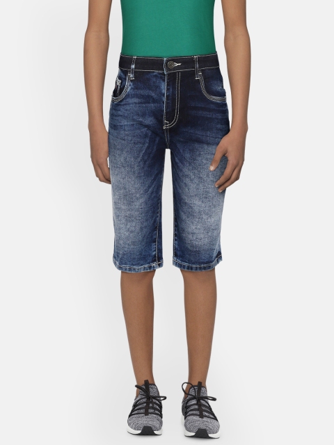 

Indian Terrain Boys Navy Blue Washed Mid-Rise Denim Shorts