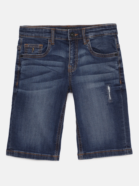 

Indian Terrain Boys Navy Blue Washed Mid-Rise Denim Shorts