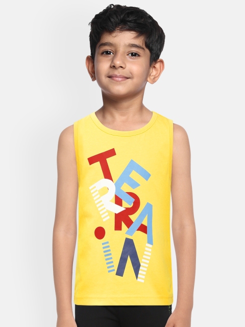 

Indian Terrain Boys Yellow Printed Pure Cotton Round Neck T-shirt