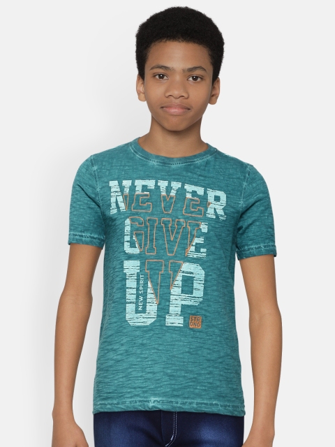 

Indian Terrain Boys Teal Printed Round Neck Pure Cotton T-shirt