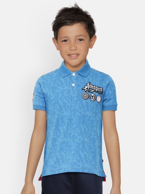 

Indian Terrain Boys Blue Avenger Print Polo Collar Pure Cotton T-shirt