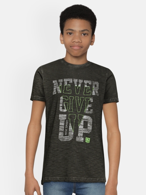 

Indian Terrain Boys Grey Typography Printed Pure Cotton T-shirt