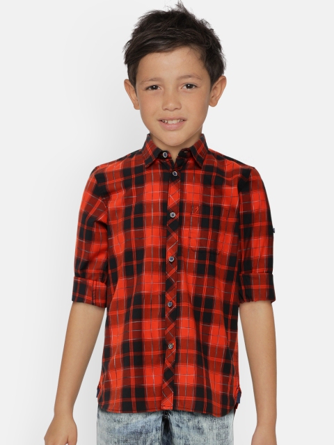 

Indian Terrain Boys Orange & Black Slim Fit Checked Pure Cotton Casual Shirt