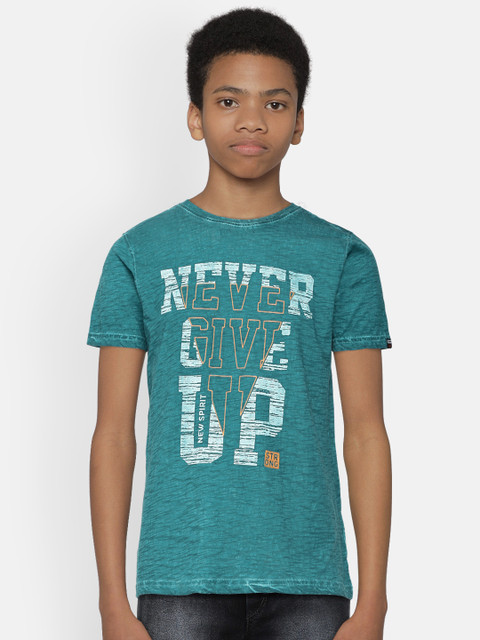 

Indian Terrain Boys Teal Printed Round Neck Pure Cotton T-shirt