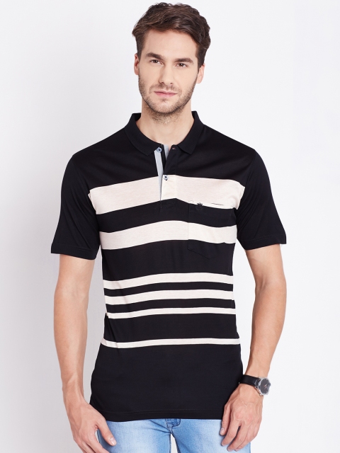

Duke Men Black Striped Polo T-shirt